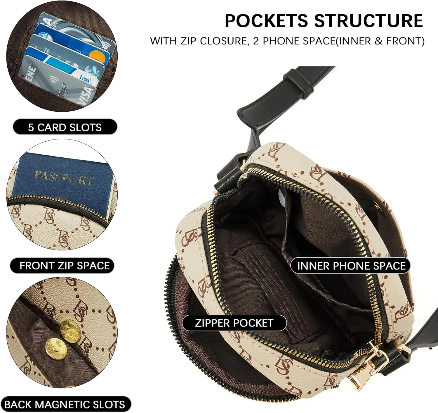 BOSTANTEN Small Crossbody Bags for Women Designer Zip Cell Phone Purse Shoulder Handbags Wallet with Card Slots