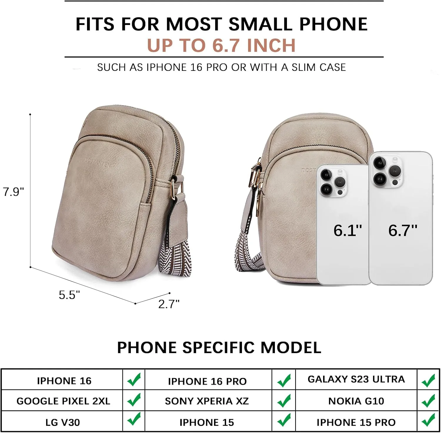 BOSTANTEN Small Crossbody Bags for Women Designer Zip Cell Phone Purse Shoulder Handbags Wallet with Card Slots