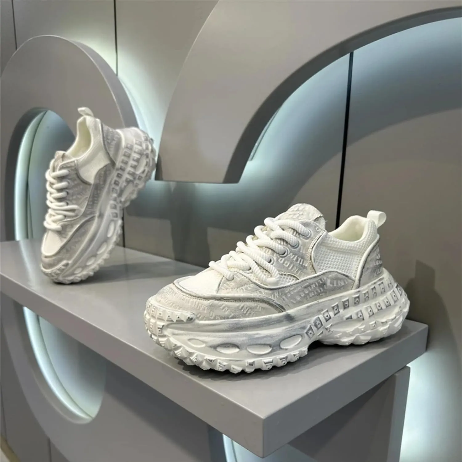 Breathable Mesh Stylish Platform Nonslip Sneakers for Women Casual Daily Wear Student Office Comfortable Lightweight Walking Shoes with Modern Street Look