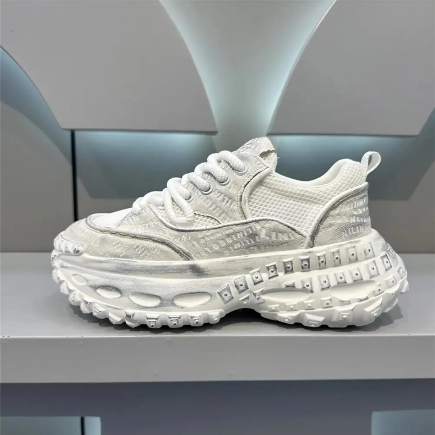 Breathable Mesh Stylish Platform Nonslip Sneakers for Women Casual Daily Wear Student Office Comfortable Lightweight Walking Shoes with Modern Street Look