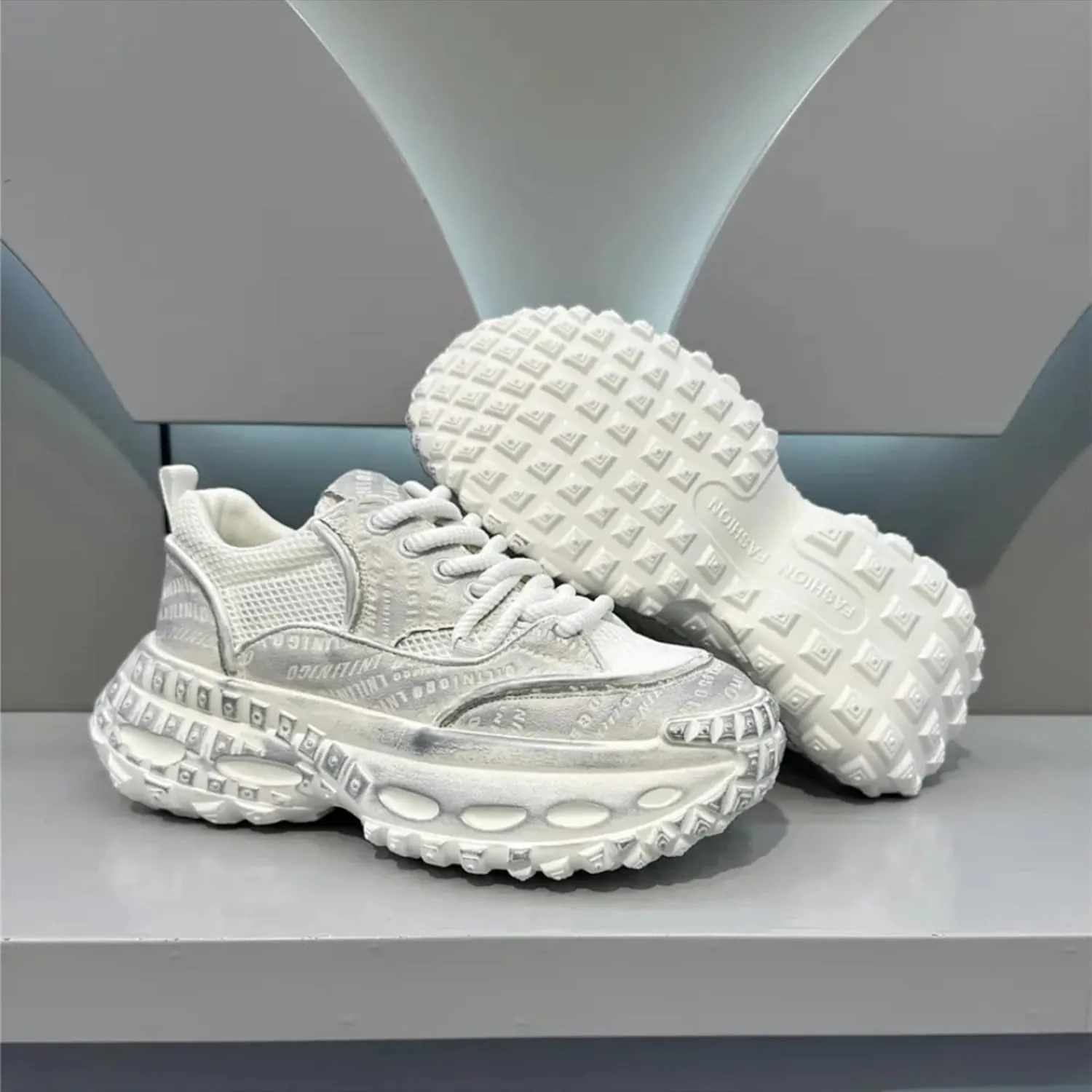 Breathable Mesh Stylish Platform Nonslip Sneakers for Women Casual Daily Wear Student Office Comfortable Lightweight Walking Shoes with Modern Street Look