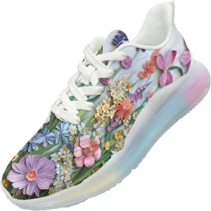 Breathable Walking Shoe Fashion Atmospheric Cushion Running Shoes for Women Comfort Soft Rubber Sole Non Slip Shoes for Gym Size 6-11 White Sole