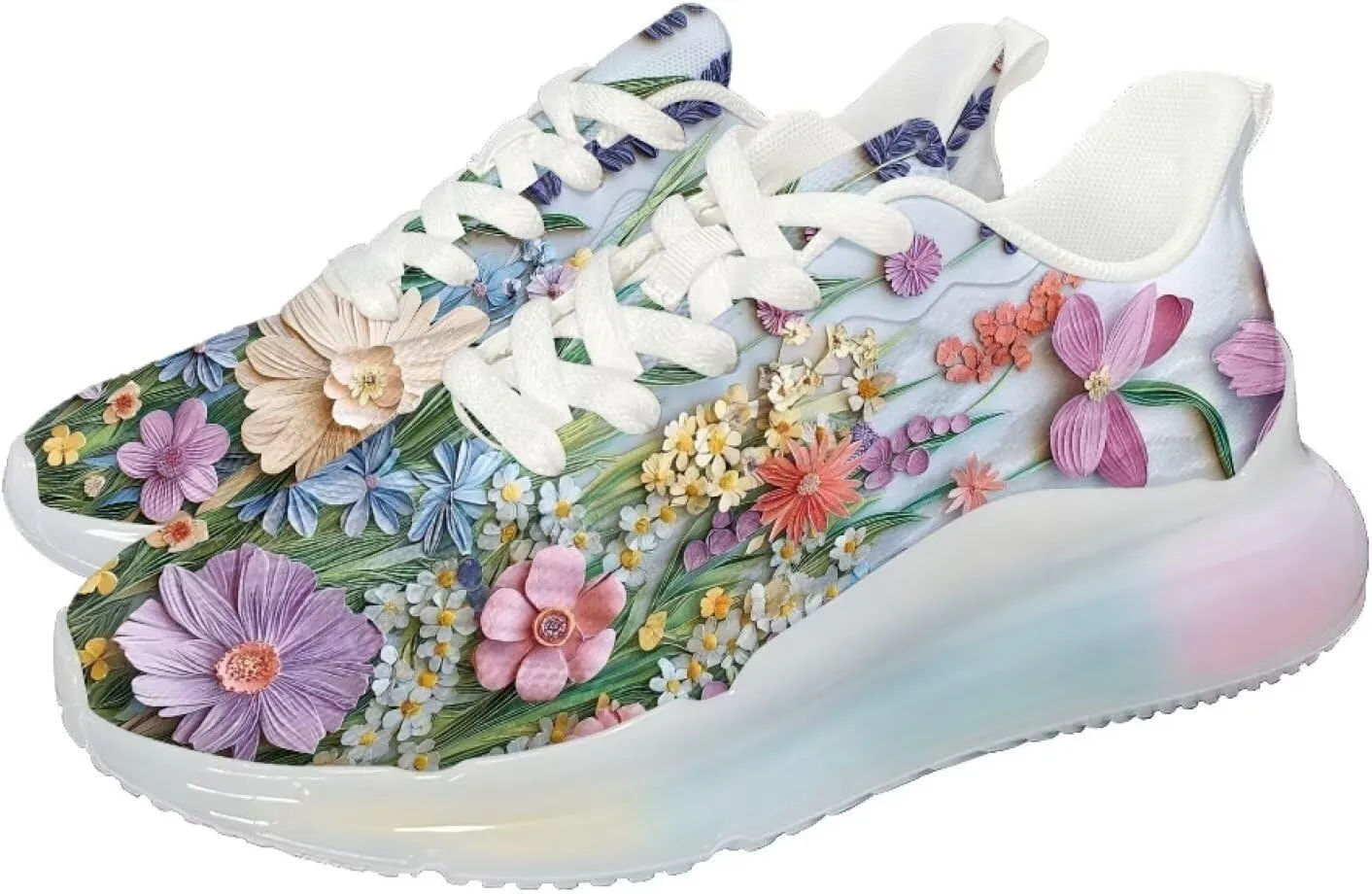 Breathable Walking Shoe Fashion Atmospheric Cushion Running Shoes for Women Comfort Soft Rubber Sole Non Slip Shoes for Gym Size 6-11 White Sole