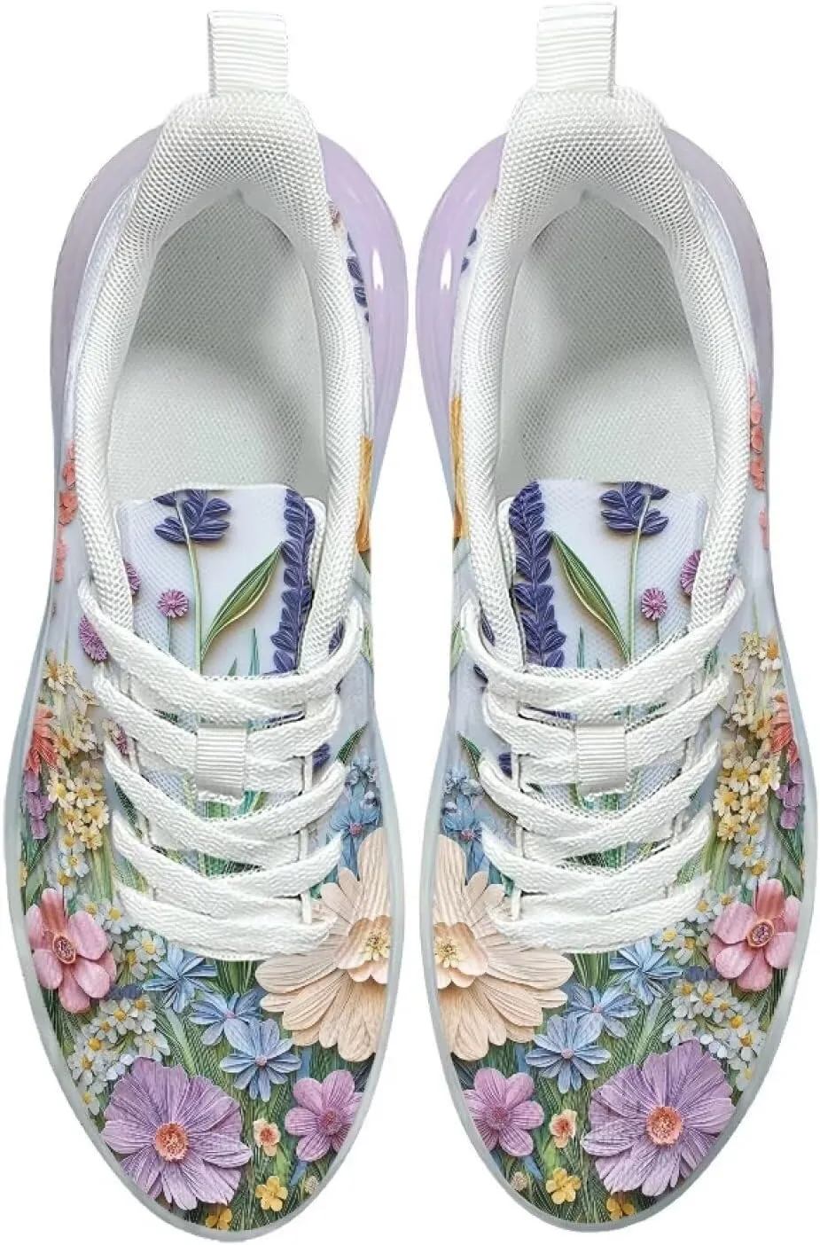Breathable Walking Shoe Fashion Atmospheric Cushion Running Shoes for Women Comfort Soft Rubber Sole Non Slip Shoes for Gym Size 6-11 White Sole