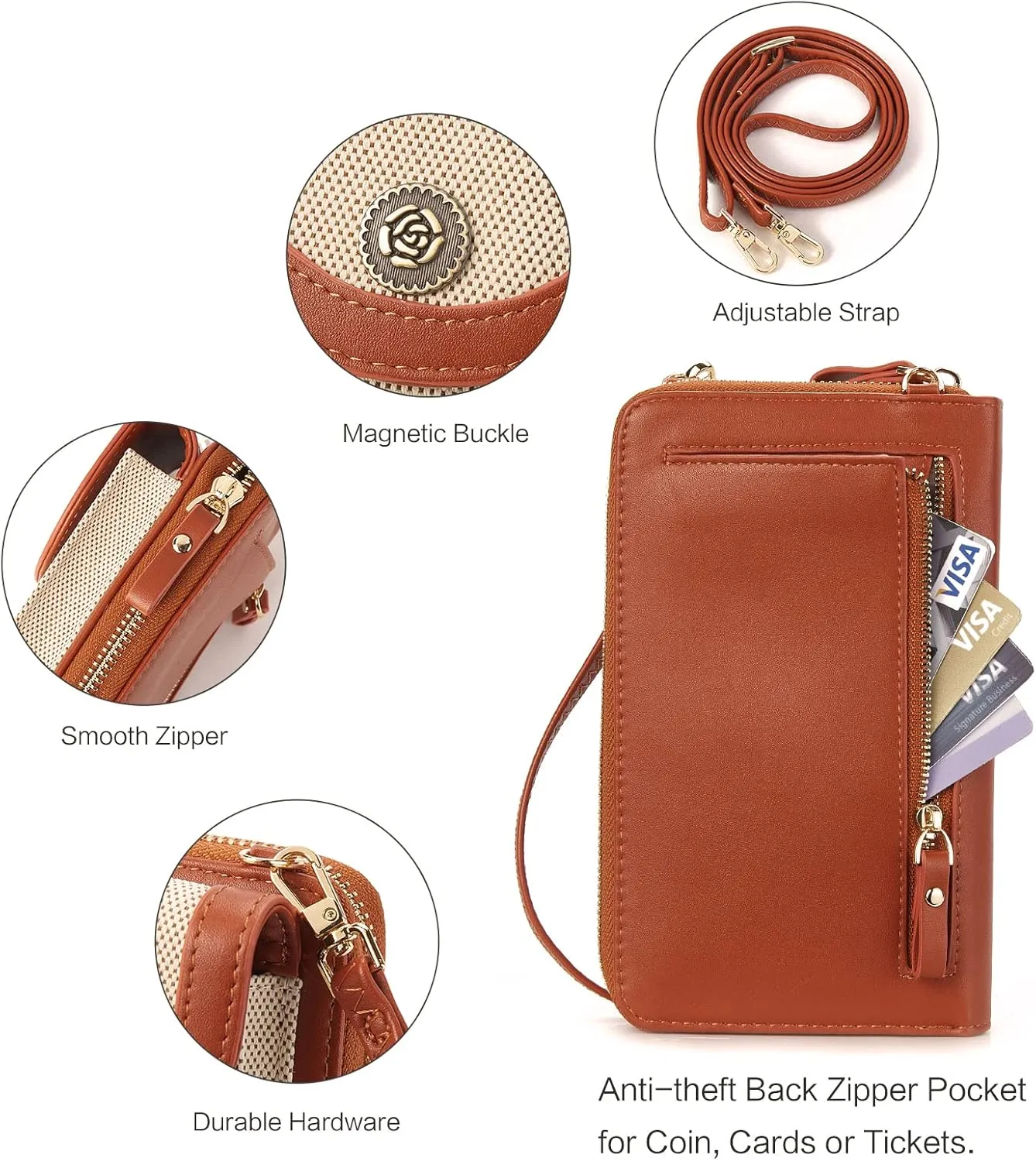 BROMEN Small Cell Phone Purse Crossbody Bags for Women Vegan Leather Wallet Purse with Credit Card Holder