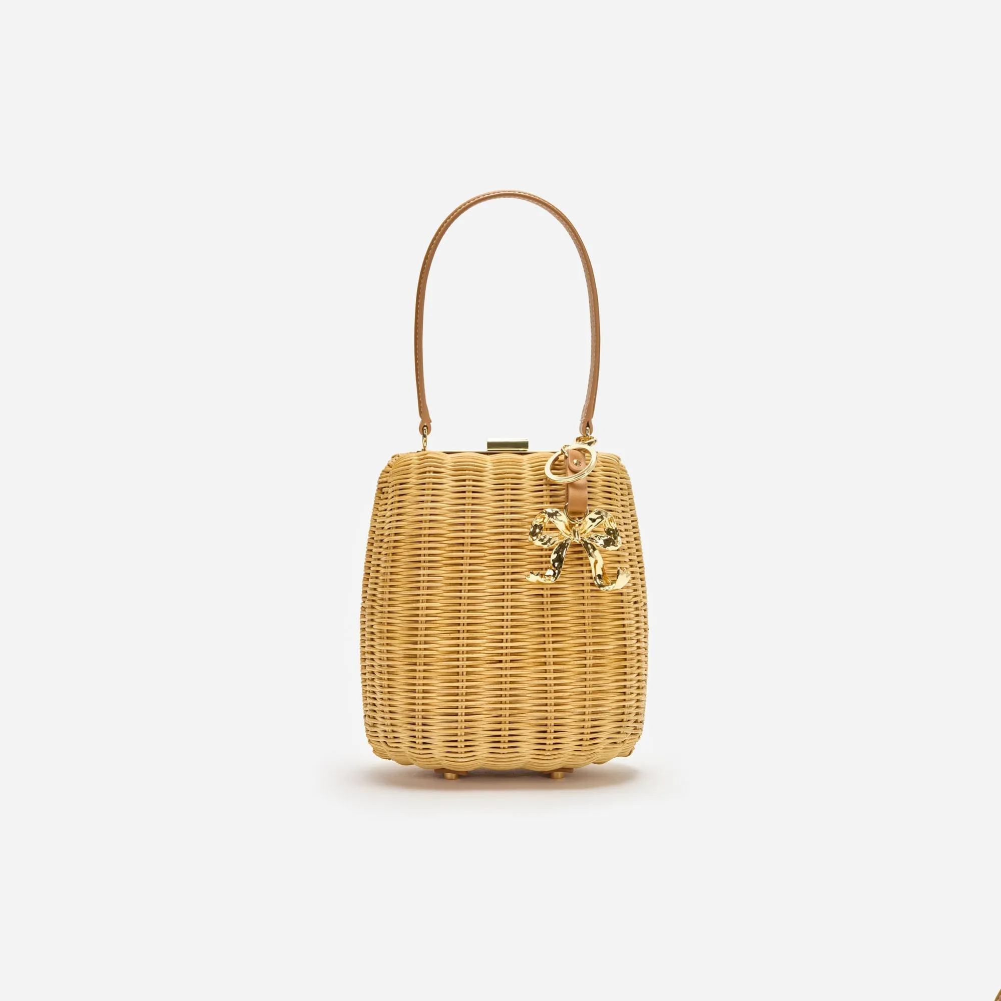 BROWN RATTAN BAG WITH KEYCHAIN