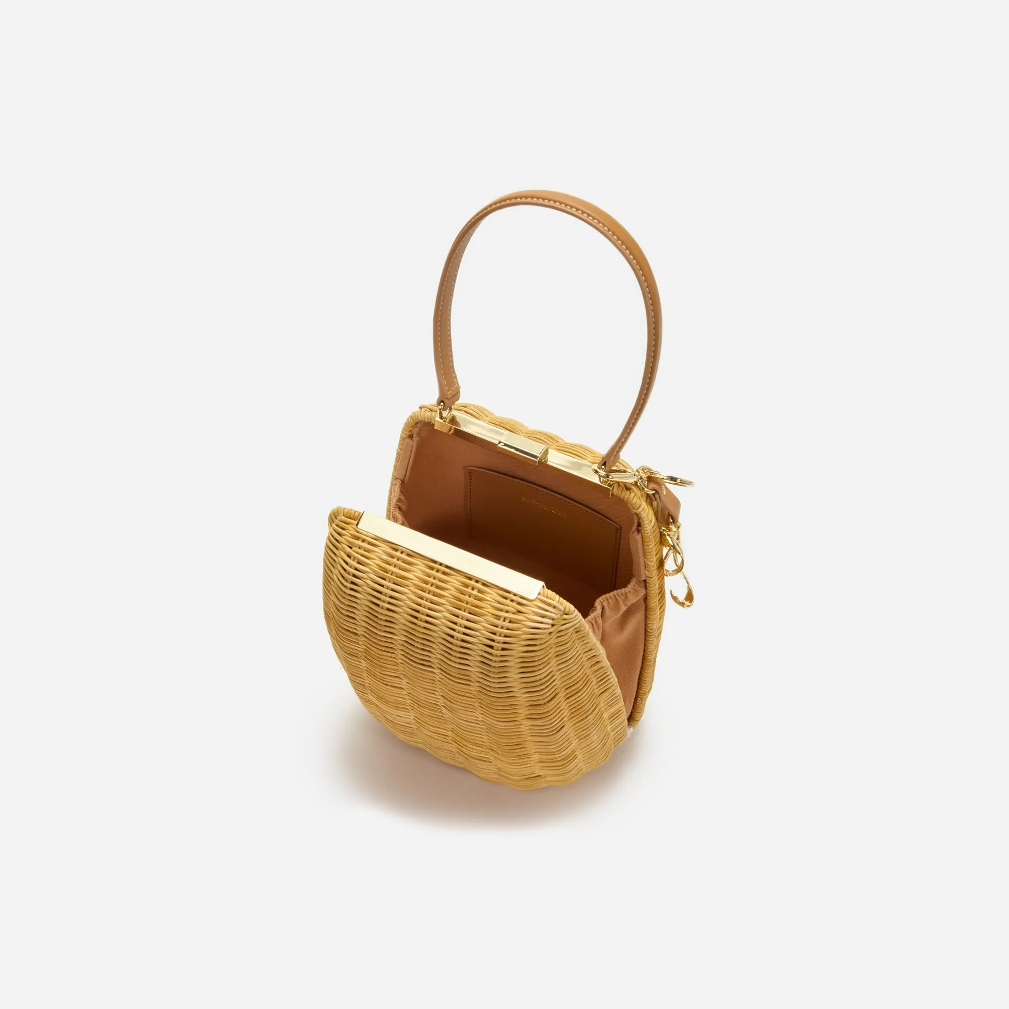 BROWN RATTAN BAG WITH KEYCHAIN