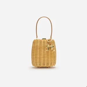 BROWN RATTAN BAG WITH KEYCHAIN