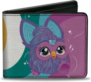 Buckle-Down Furby Wallet, Bifold, Furby Purple Furby You Are Wonderful Running Pose Multi Color, Vegan Leather