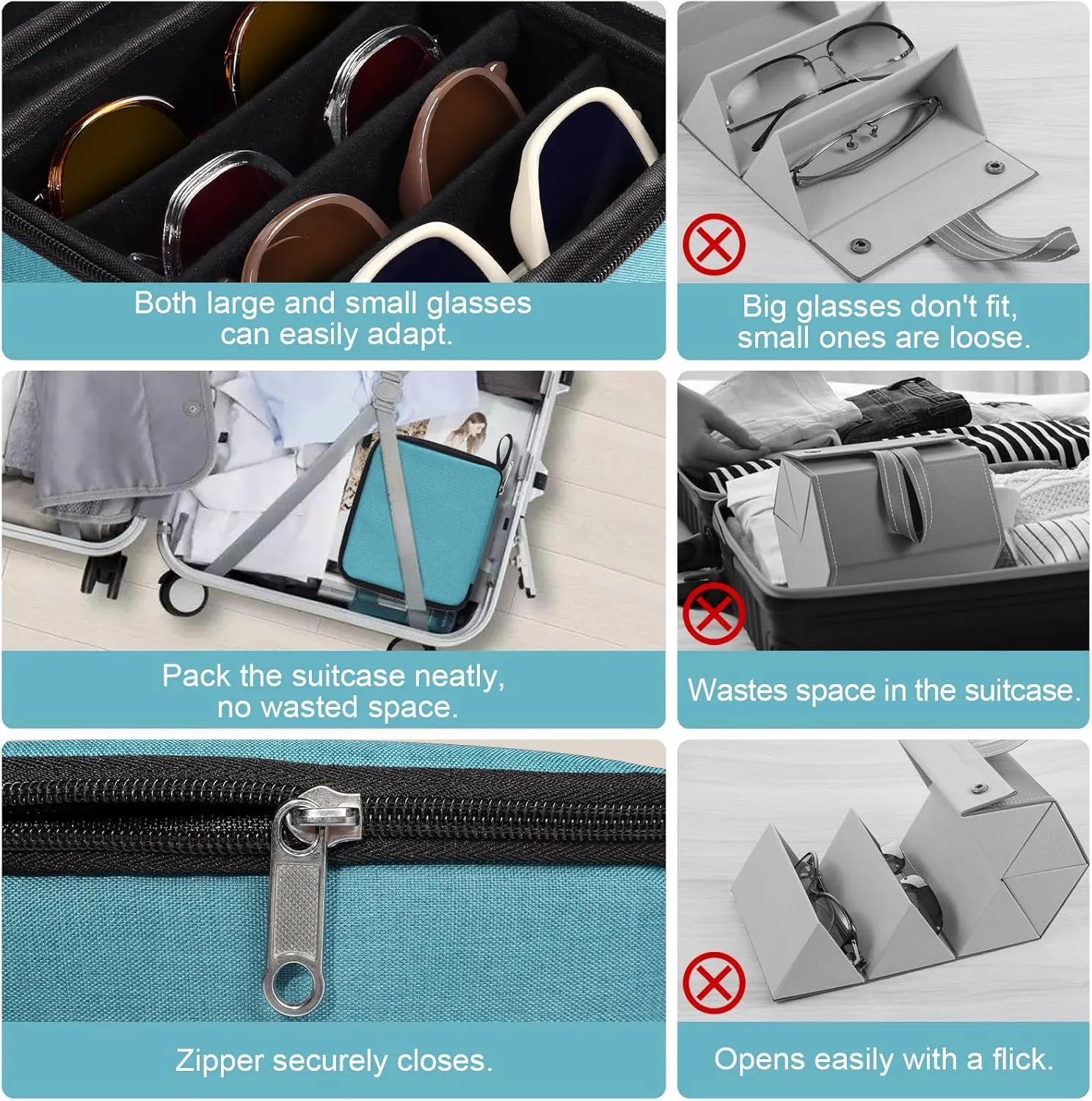 Bukere Travel Sunglasses Organizer Case, Adjustable Slot For Multiple Pairs, Portable Eyeglasses Storage Box for Men Women