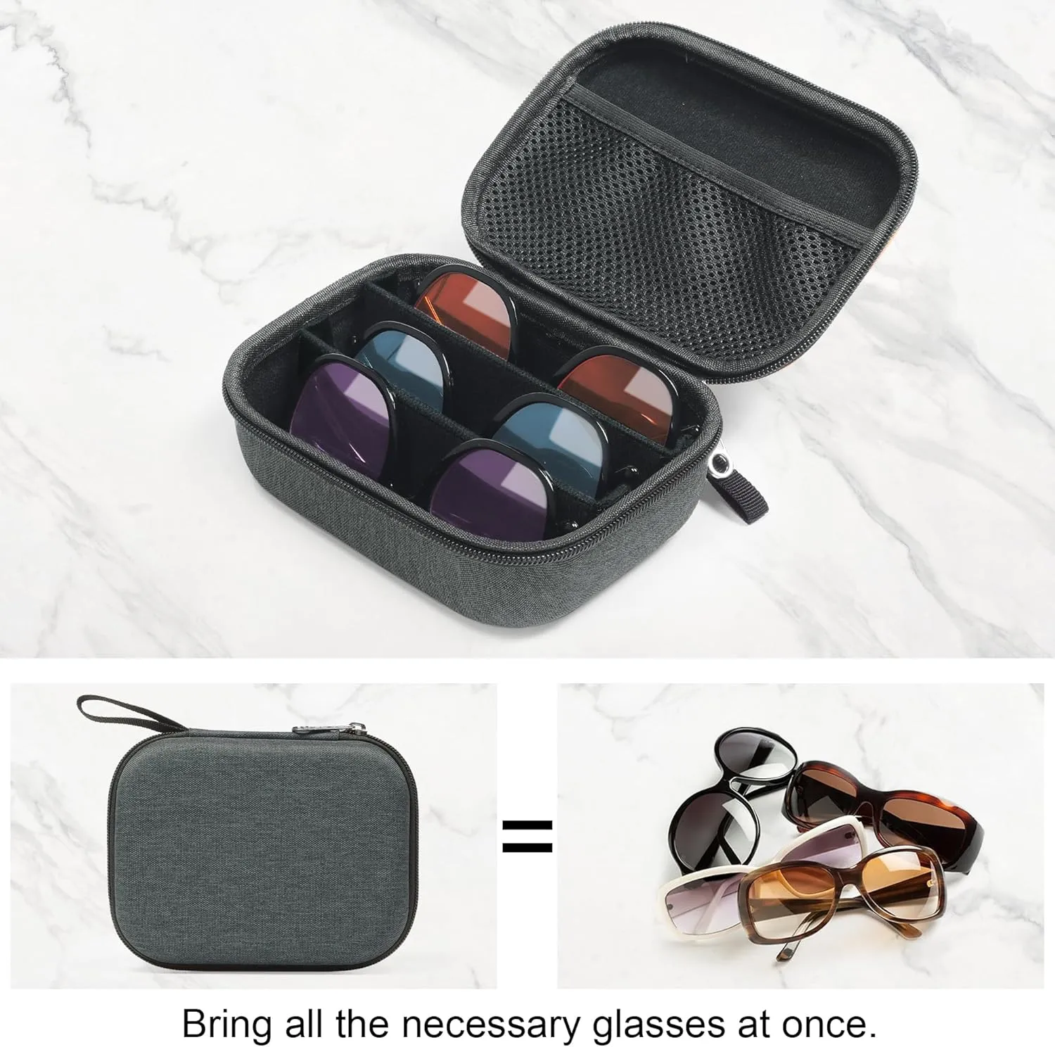 Bukere Travel Sunglasses Organizer Glasses Case, 3 Adjustable Slot for Multiple Eyeglasses, Hard Eyewear Box for Men Women