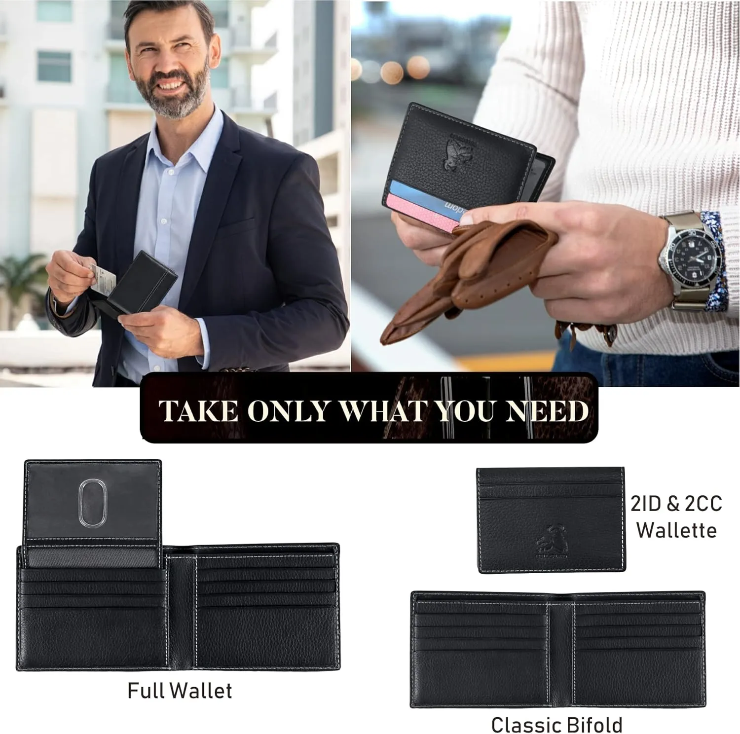BULL GUARD Rfid Leather Wallet | The Respected Gentlemans Bifold Slim for Men | Travel Secure RFID Blocking | Mens Full Grain Leather Wallet with Removable ID Credit Card Holder
