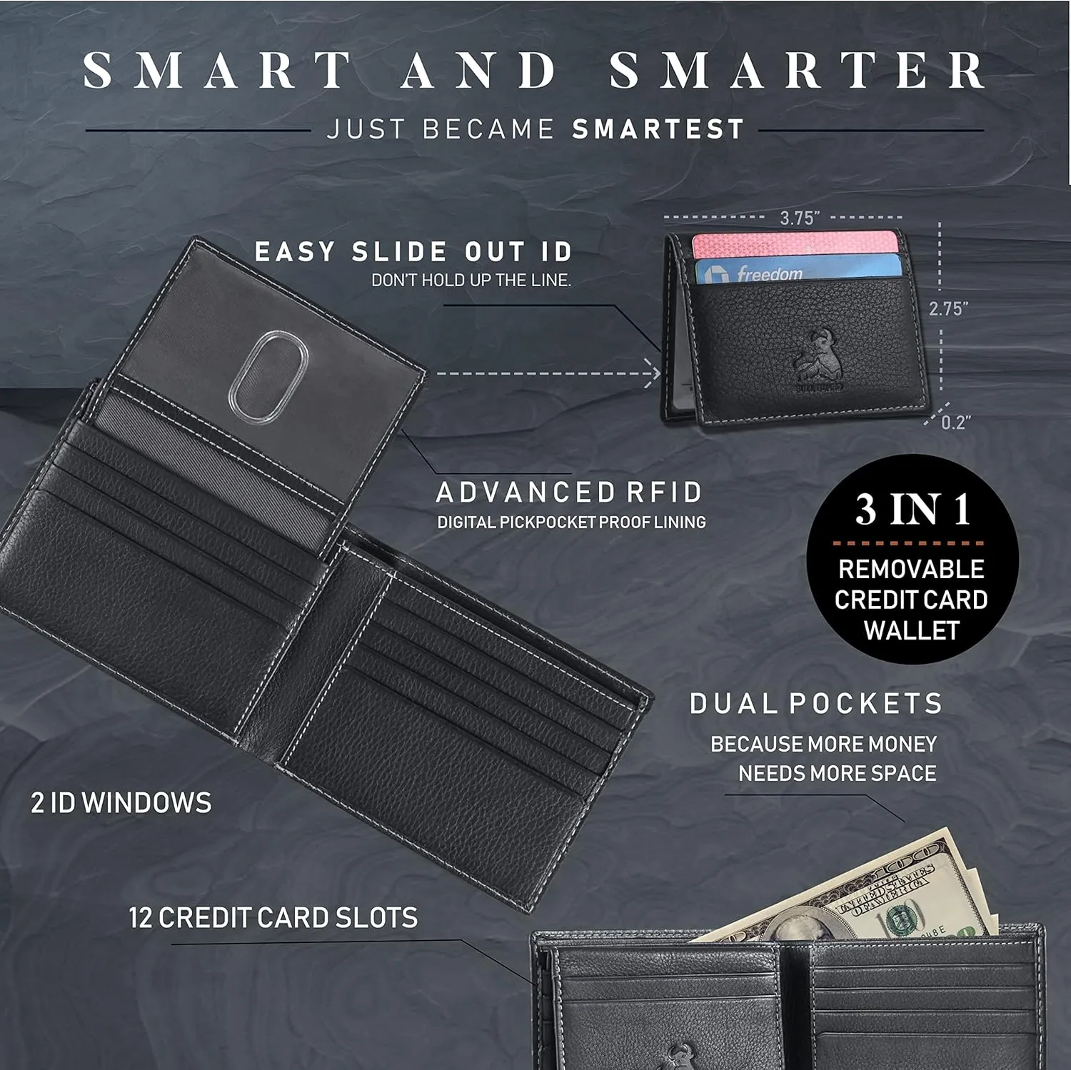 BULL GUARD Rfid Leather Wallet | The Respected Gentlemans Bifold Slim for Men | Travel Secure RFID Blocking | Mens Full Grain Leather Wallet with Removable ID Credit Card Holder