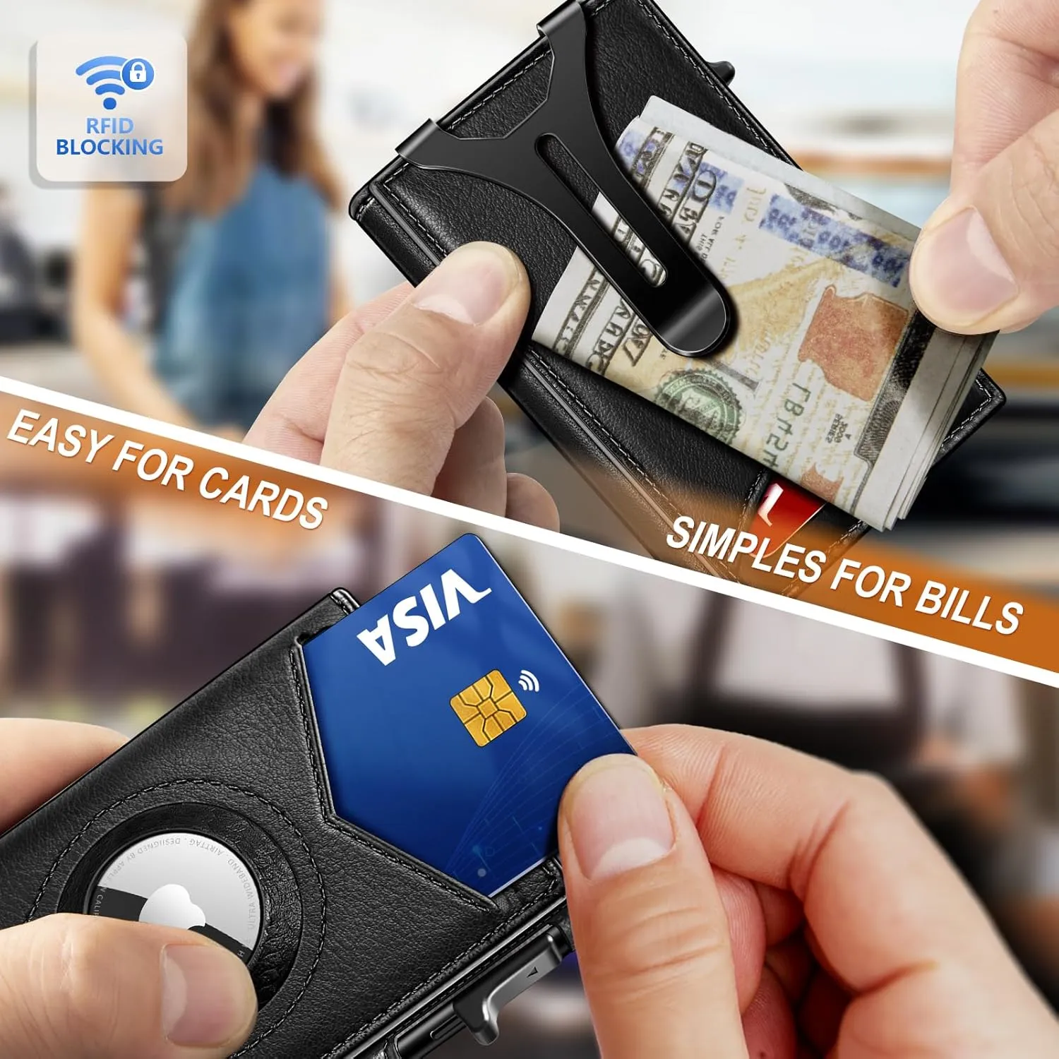 BULLIANT Money Clip Wallet,Mens Gift Slim Wallet Credit Card Holder Airtag&Standard Use 9Cards-Metal Case in Magnetic Flip Shell