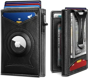 BULLIANT Money Clip Wallet,Mens Gift Slim Wallet Credit Card Holder Airtag&Standard Use 9Cards-Metal Case in Magnetic Flip Shell