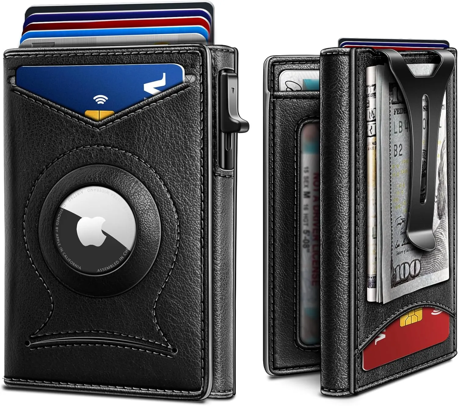 BULLIANT Money Clip Wallet,Mens Gift Slim Wallet Credit Card Holder Airtag&Standard Use 9Cards-Metal Case in Magnetic Flip Shell