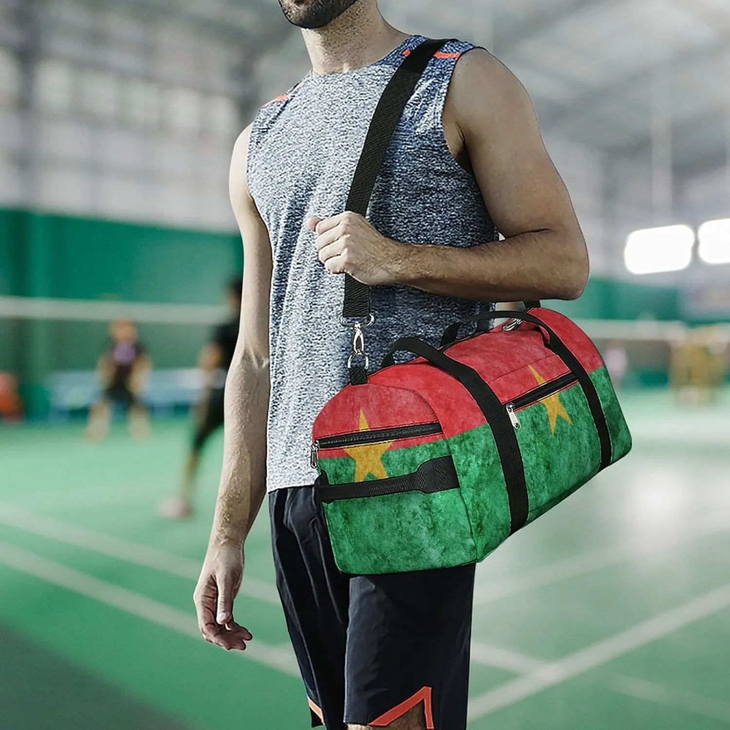 Burkina Faso Flag Textured Lightweight Duffel Bag with Shoe Compartment for Yoga Gym Travel
