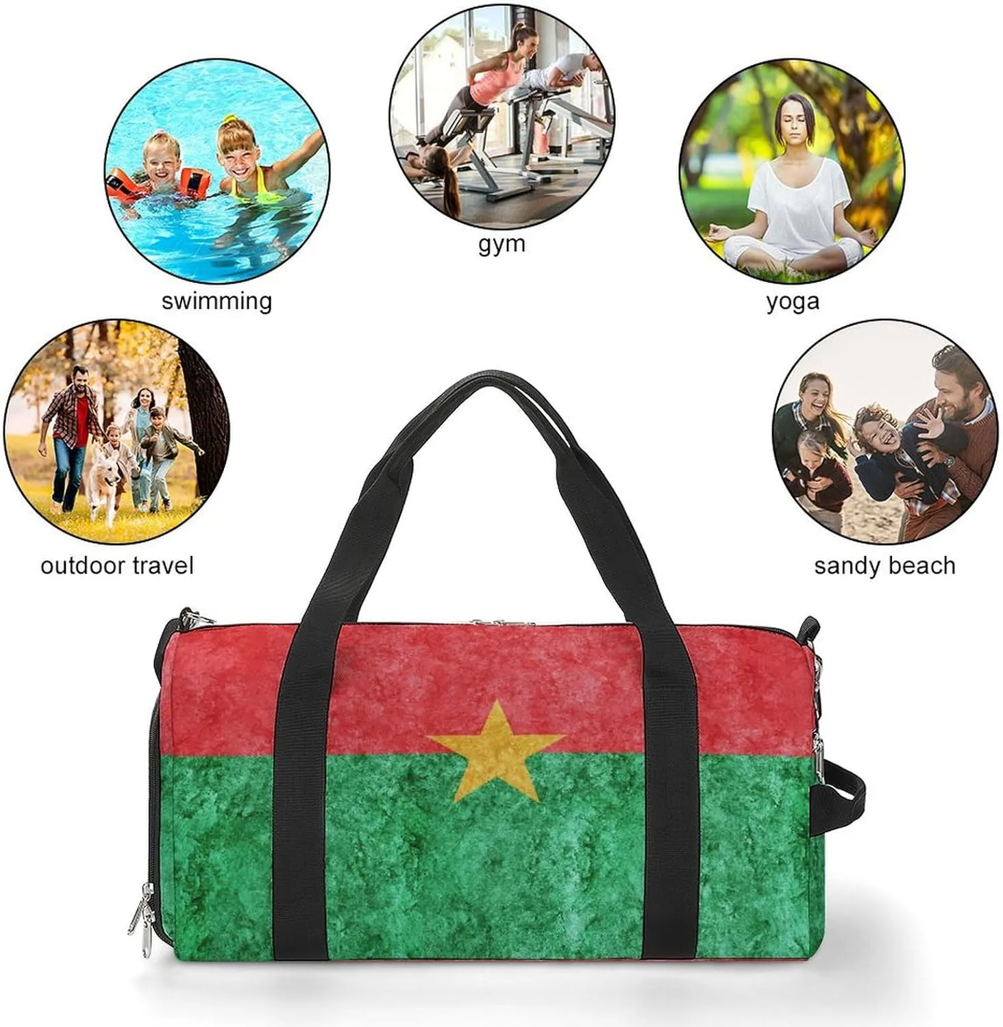 Burkina Faso Flag Textured Lightweight Duffel Bag with Shoe Compartment for Yoga Gym Travel