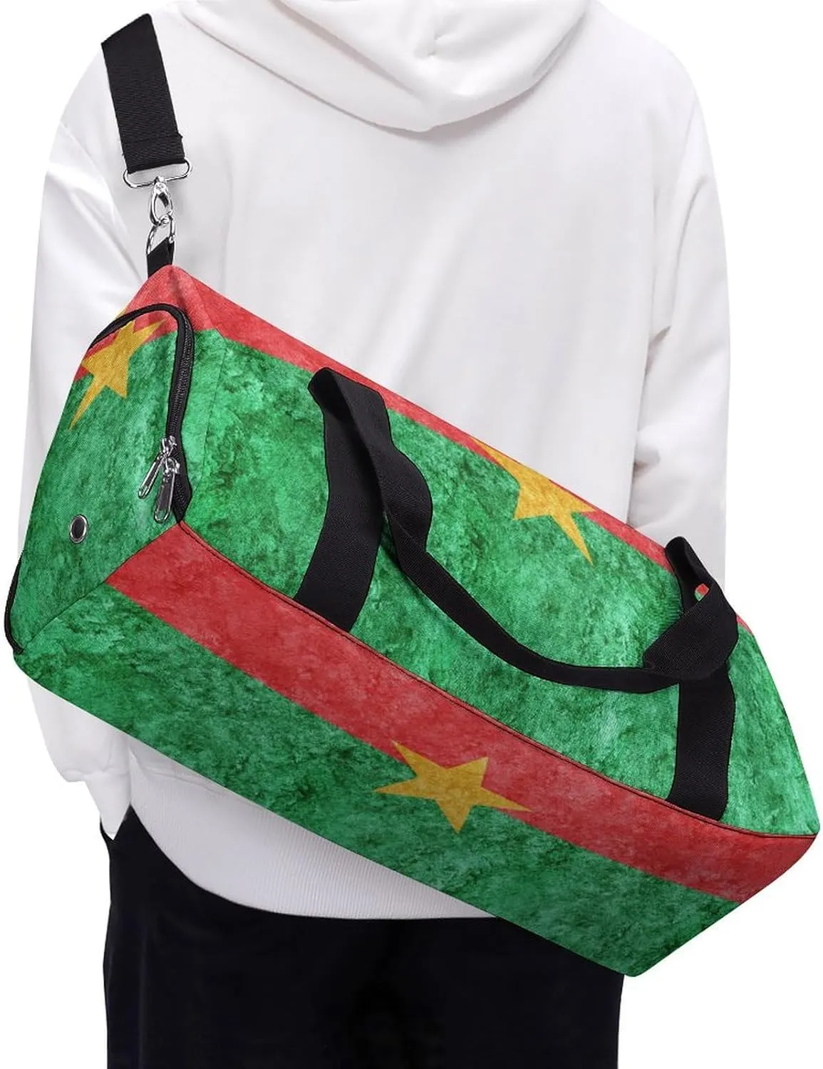 Burkina Faso Flag Textured Lightweight Duffel Bag with Shoe Compartment for Yoga Gym Travel