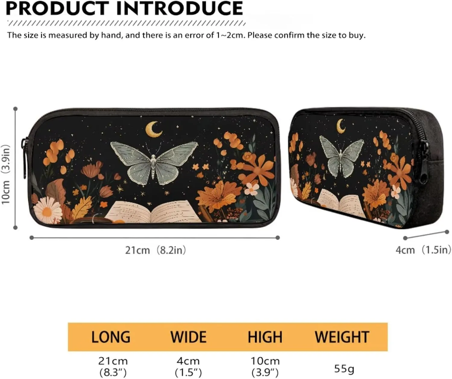 Butterfly Books Moon Starry Night Pattern Large Backpack Thermal Lunch Bag Pen Case and Water Bottle Holder 4Pcs Kids Student School Bag Sets Back to School Supplies