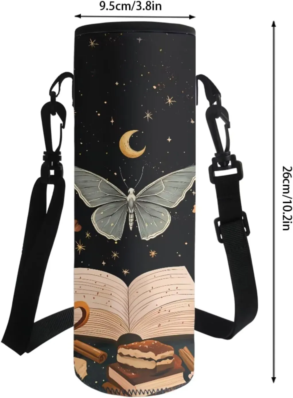 Butterfly Books Moon Starry Night Pattern Large Backpack Thermal Lunch Bag Pen Case and Water Bottle Holder 4Pcs Kids Student School Bag Sets Back to School Supplies