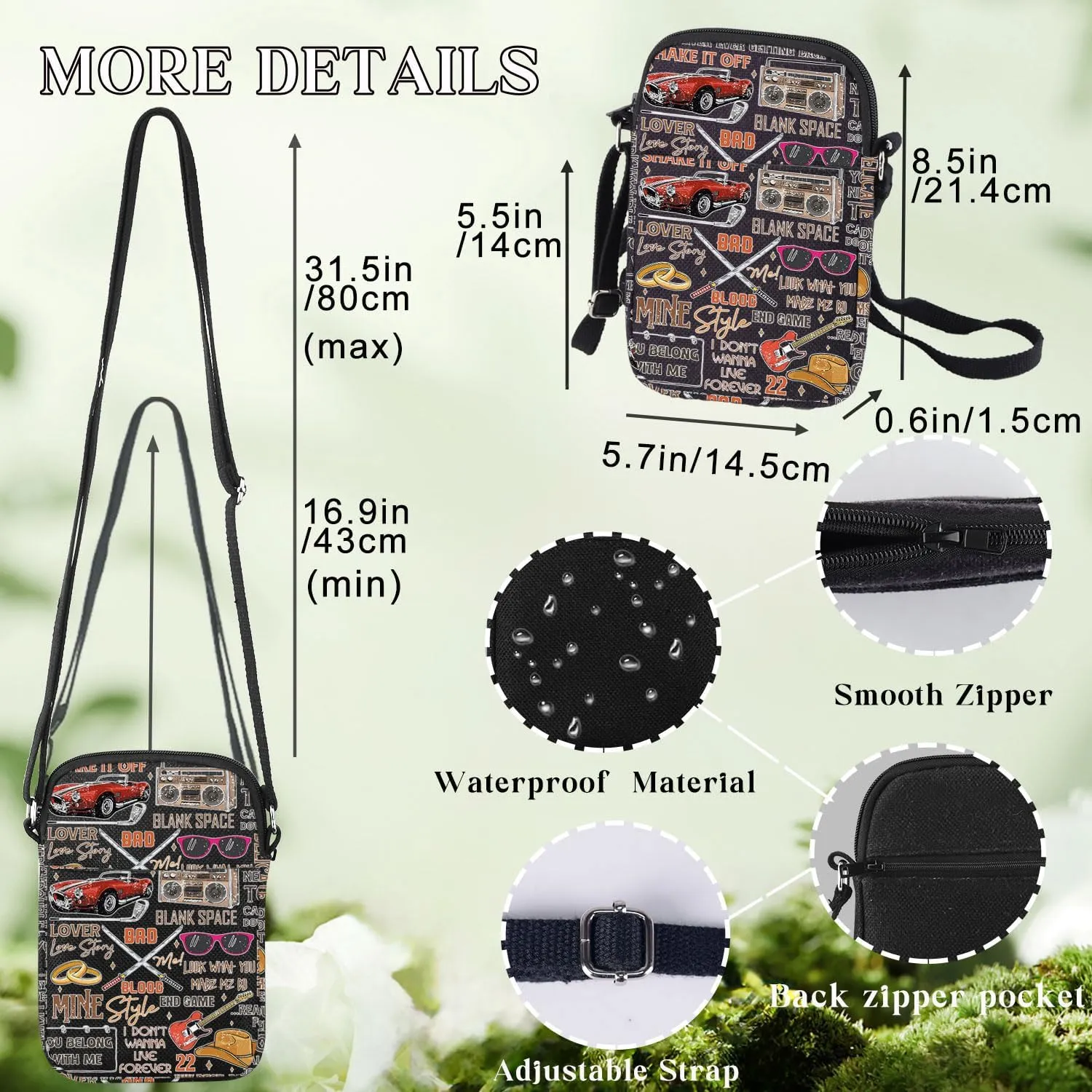 BWKTOP Singer Album Adjustable Crossbody Purse Tour Gifts Song Lyrics Travel Shoulder Bag Merchandise