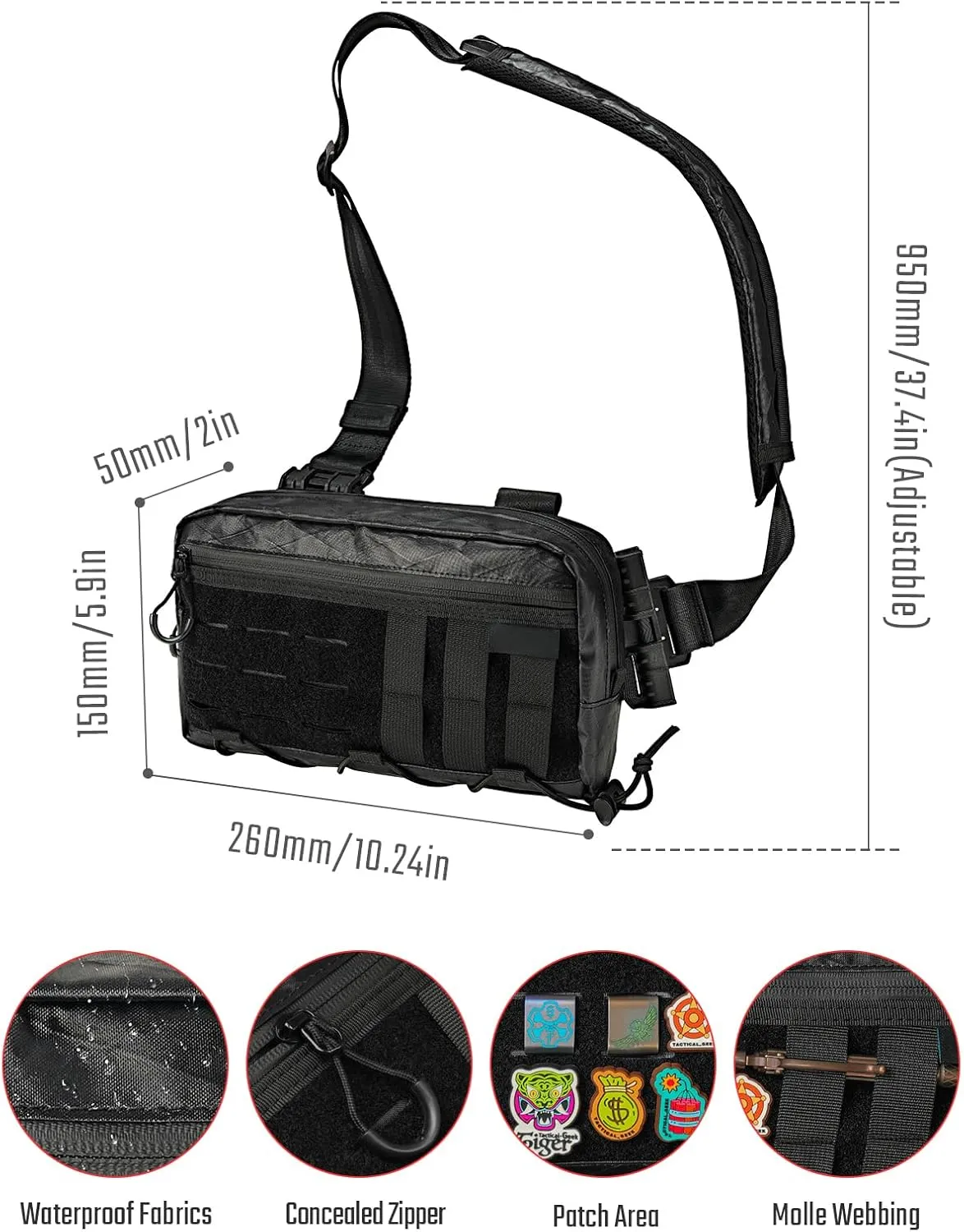 Cache L3 Crossbody Shoulder Bag, Multipurpose Daypack, Chest Backpack Casual Sling Bag for Men & Women (Black Orange)