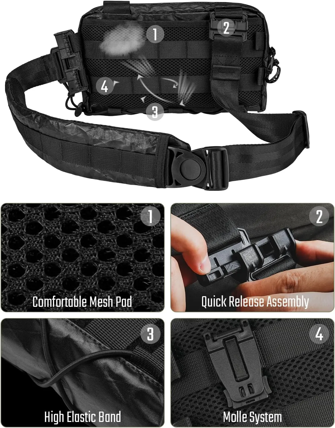 Cache L3 Crossbody Shoulder Bag, Multipurpose Daypack, Chest Backpack Casual Sling Bag for Men & Women (Black Orange)