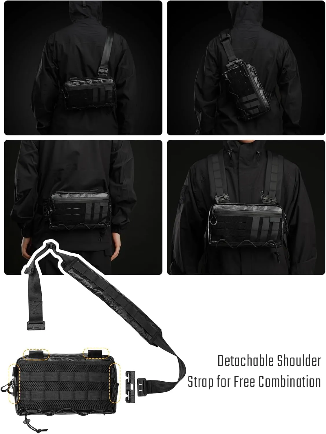 Cache L3 Crossbody Shoulder Bag, Multipurpose Daypack, Chest Backpack Casual Sling Bag for Men & Women (Black Orange)