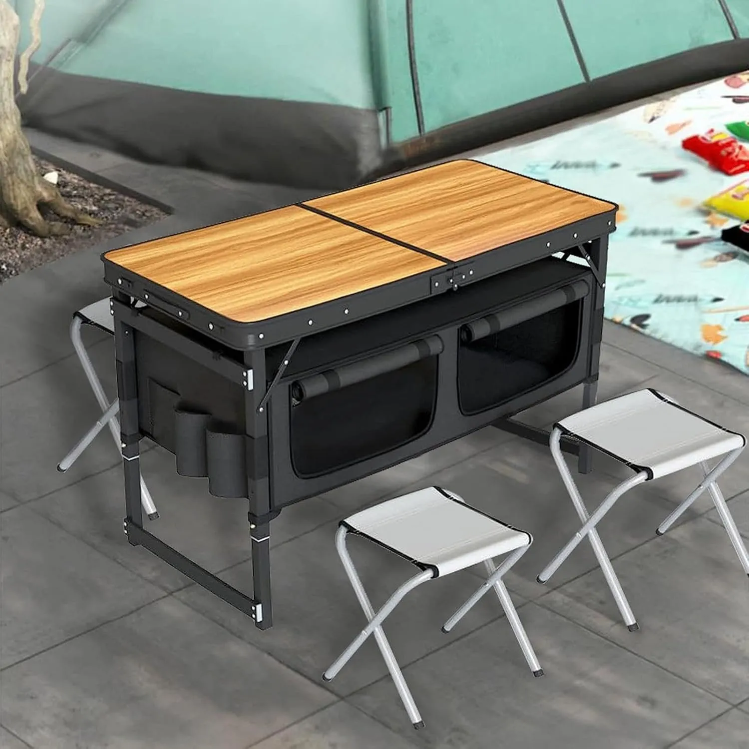 Camping Tables Folding Table with Adjustable Heights Camp Tables Portable Indoor/Outdoor Collapsible Table Picnic Tables with Storage