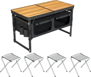 Camping Tables Folding Table with Adjustable Heights Camp Tables Portable Indoor/Outdoor Collapsible Table Picnic Tables with Storage