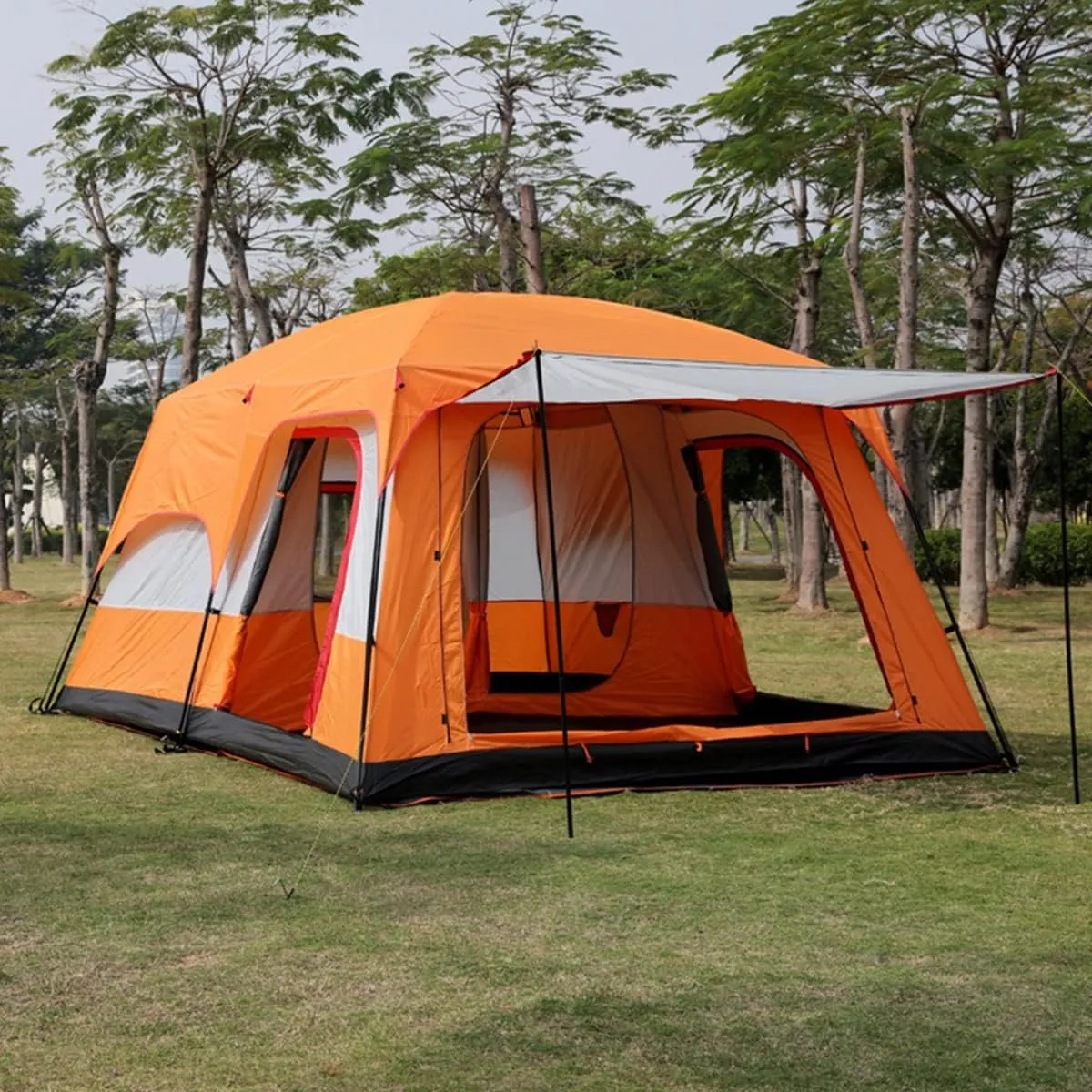 Camping Tent,Family Tent with 3 Room 8-12 Person Large Tent 2 Bedroom Family Tent & Sun Shelter,Festival Essential for Outdoor Garden, Orange