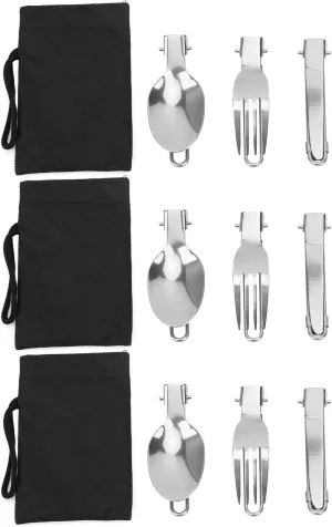 Camping Utensils,1 Portable Utensils,Camping Cutlery Set,3set Stainless Steel Portable Folding Cutlery Spoon Fork Knife Set Picnic Dinner Flatware Stainless Material