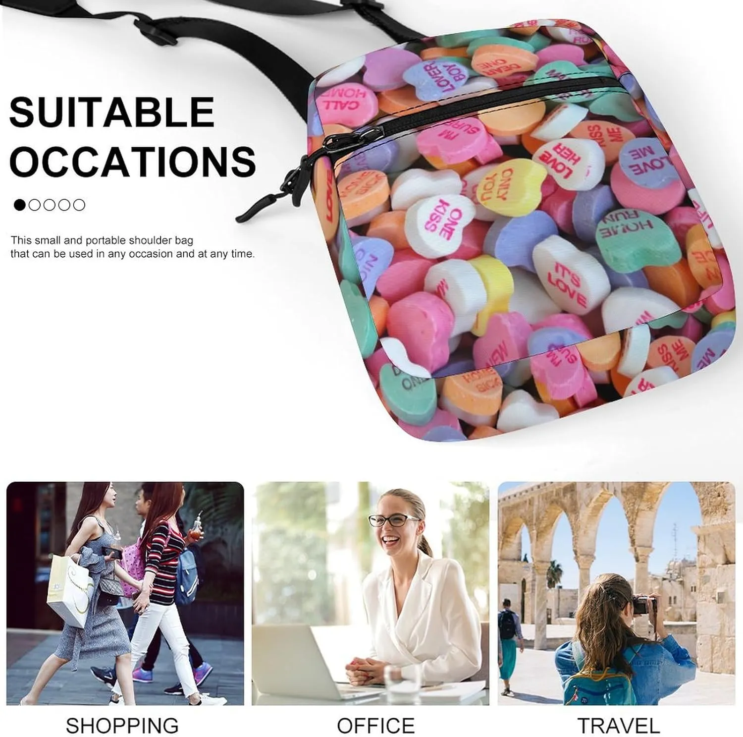 Candy Heart Crossbody Bag Small Shoulder Bag Waterproof, Lightweight And Convenient