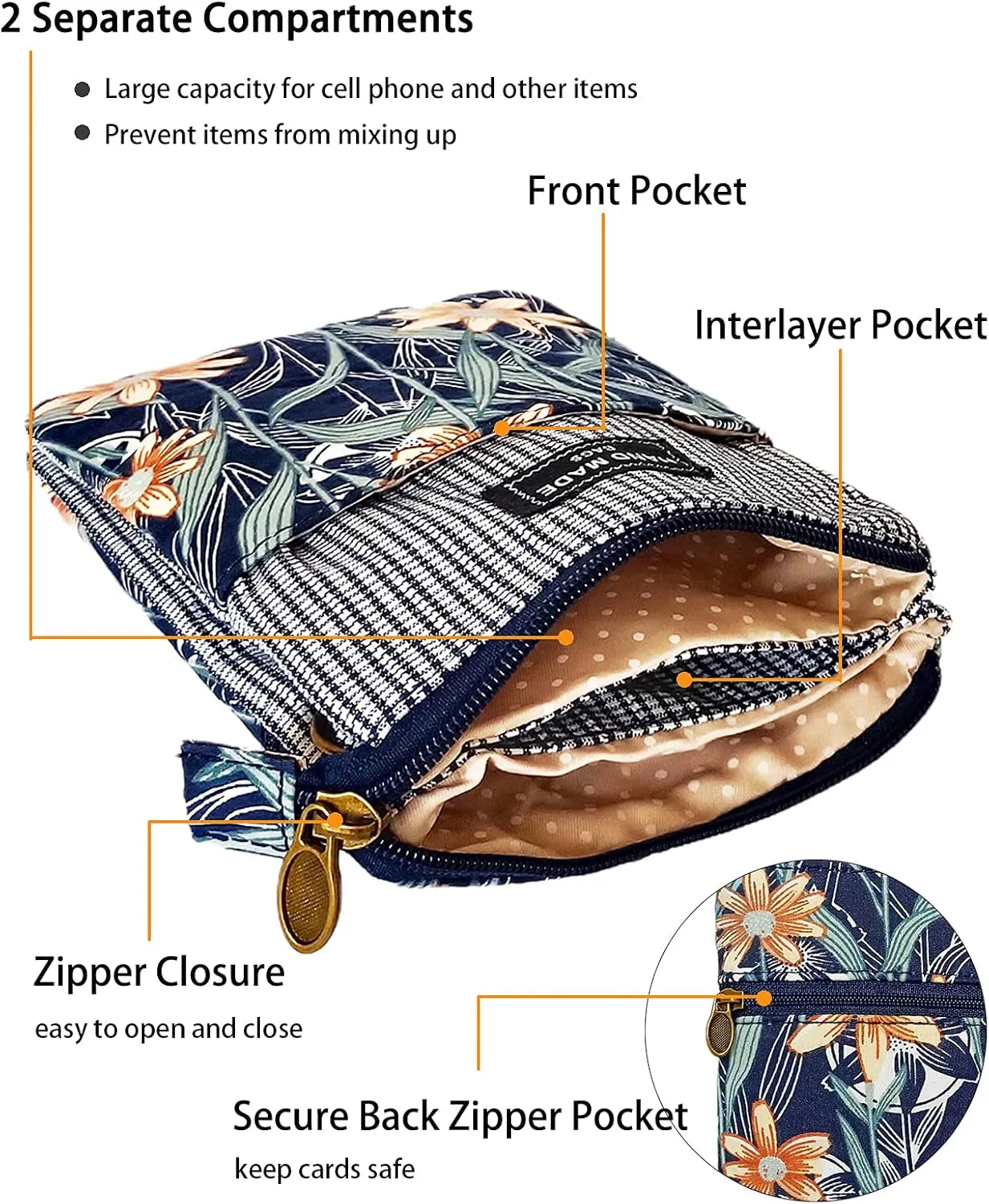 Canvas Cute Crossbody Bags for Women Mini Shoulder Handbag Cell Phone Purse Wallet Leaves Pattern Coin Pouch