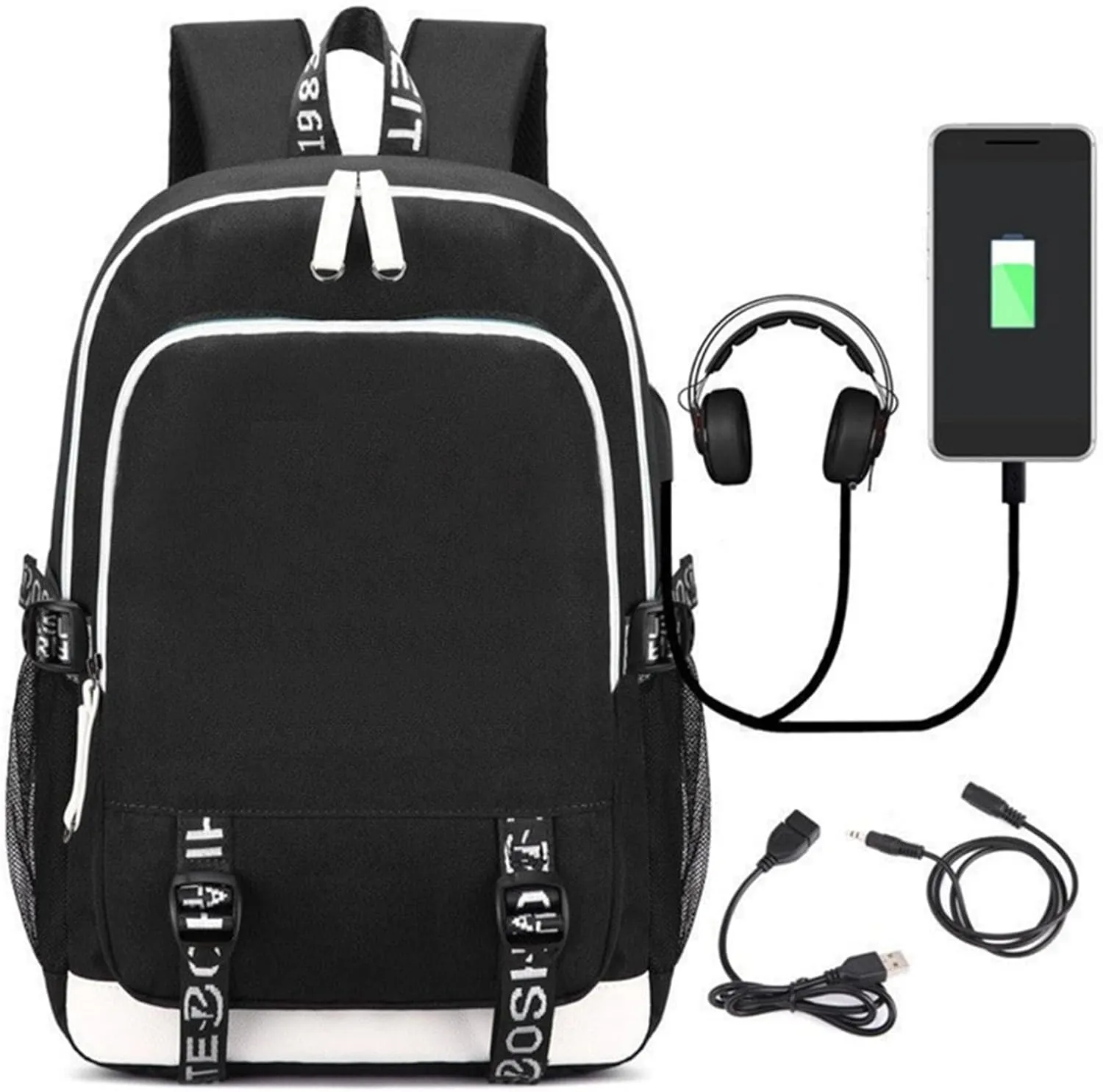Canvas Korean Backpack Daypack Laptop Bag Student Rucksack School Bag with USB port 1