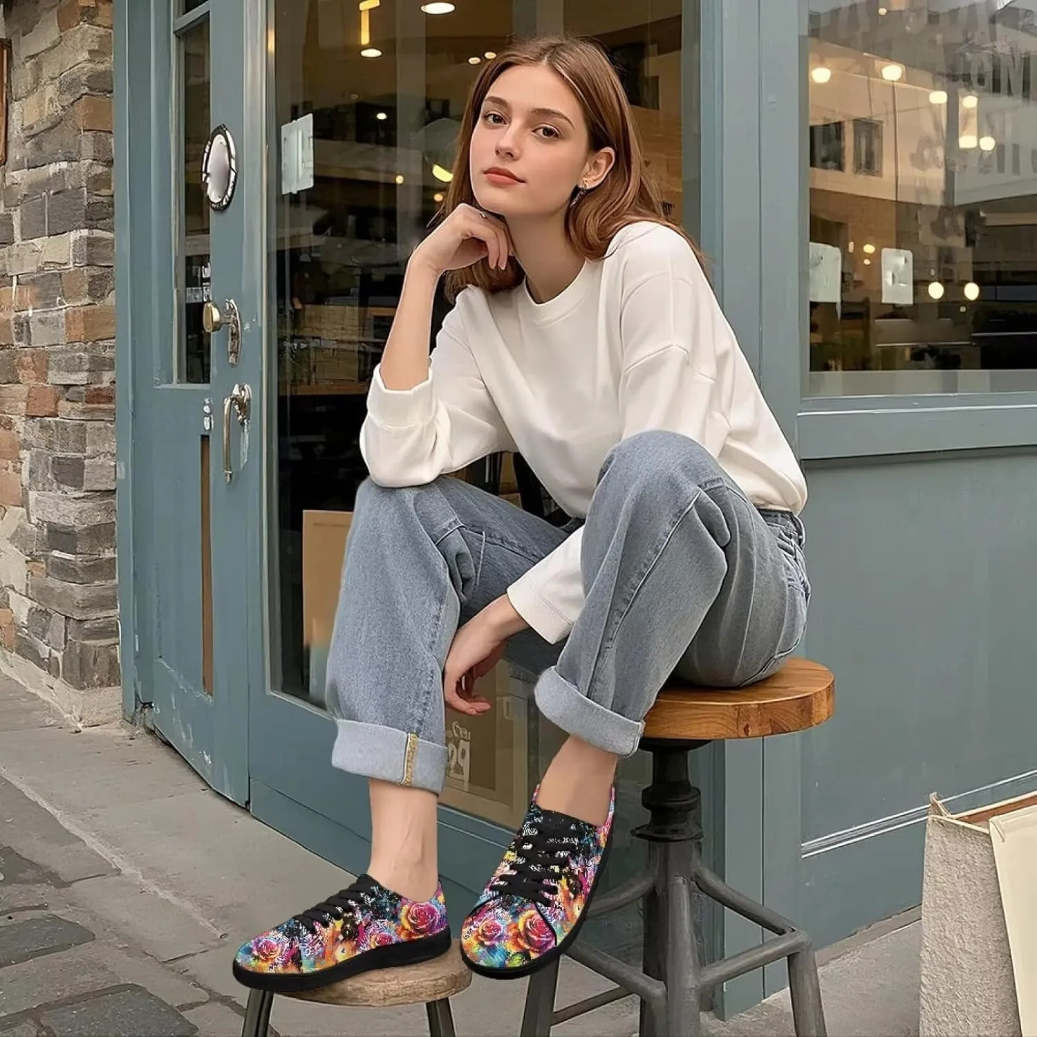 Canvas Sneakers for Women Low Top Lace Up Shoes Comfortable Canvas Tennis Shoes with Anti Skid EVA Sole Dressy Flats