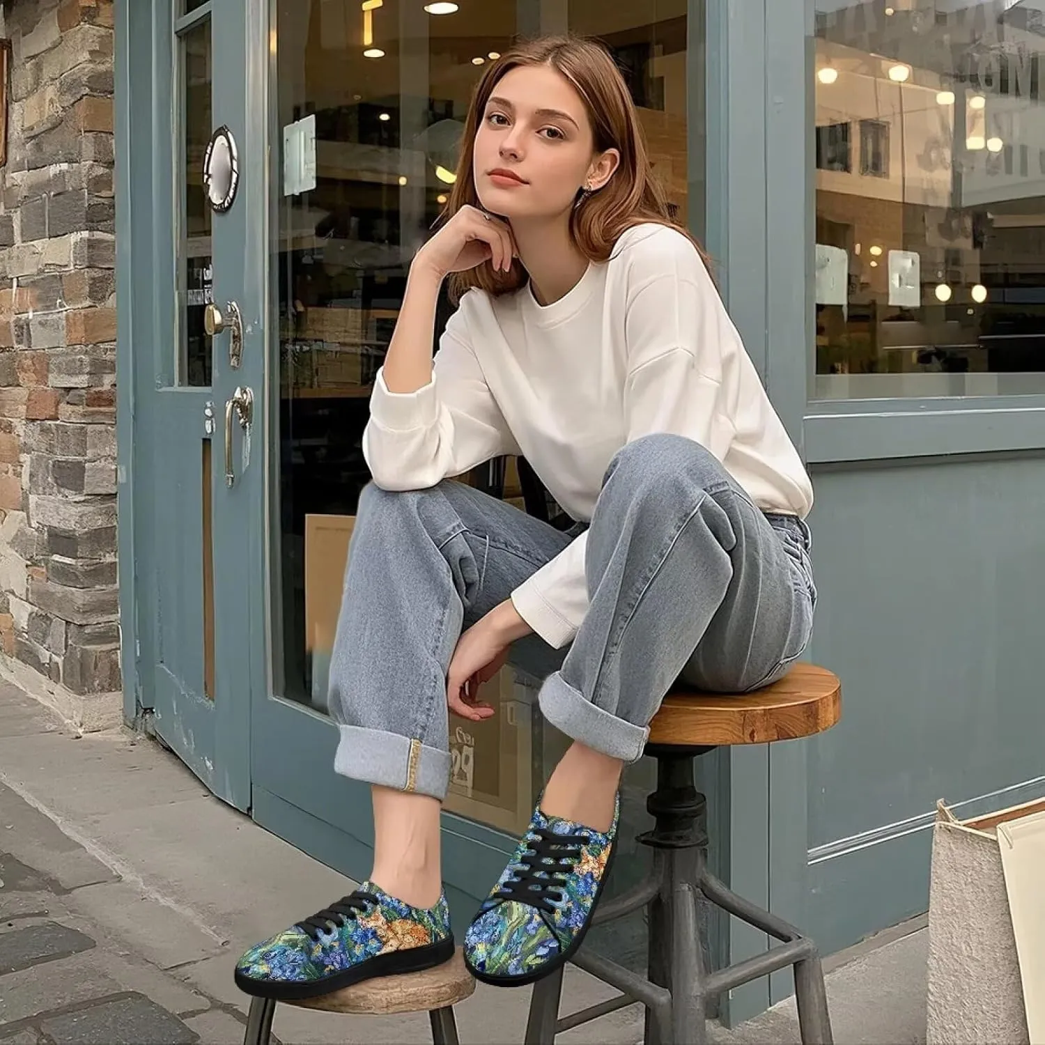 Canvas Sneakers for Women Low Top Lace Up Shoes Comfortable Canvas Tennis Shoes with Anti Skid EVA Sole Dressy Flats