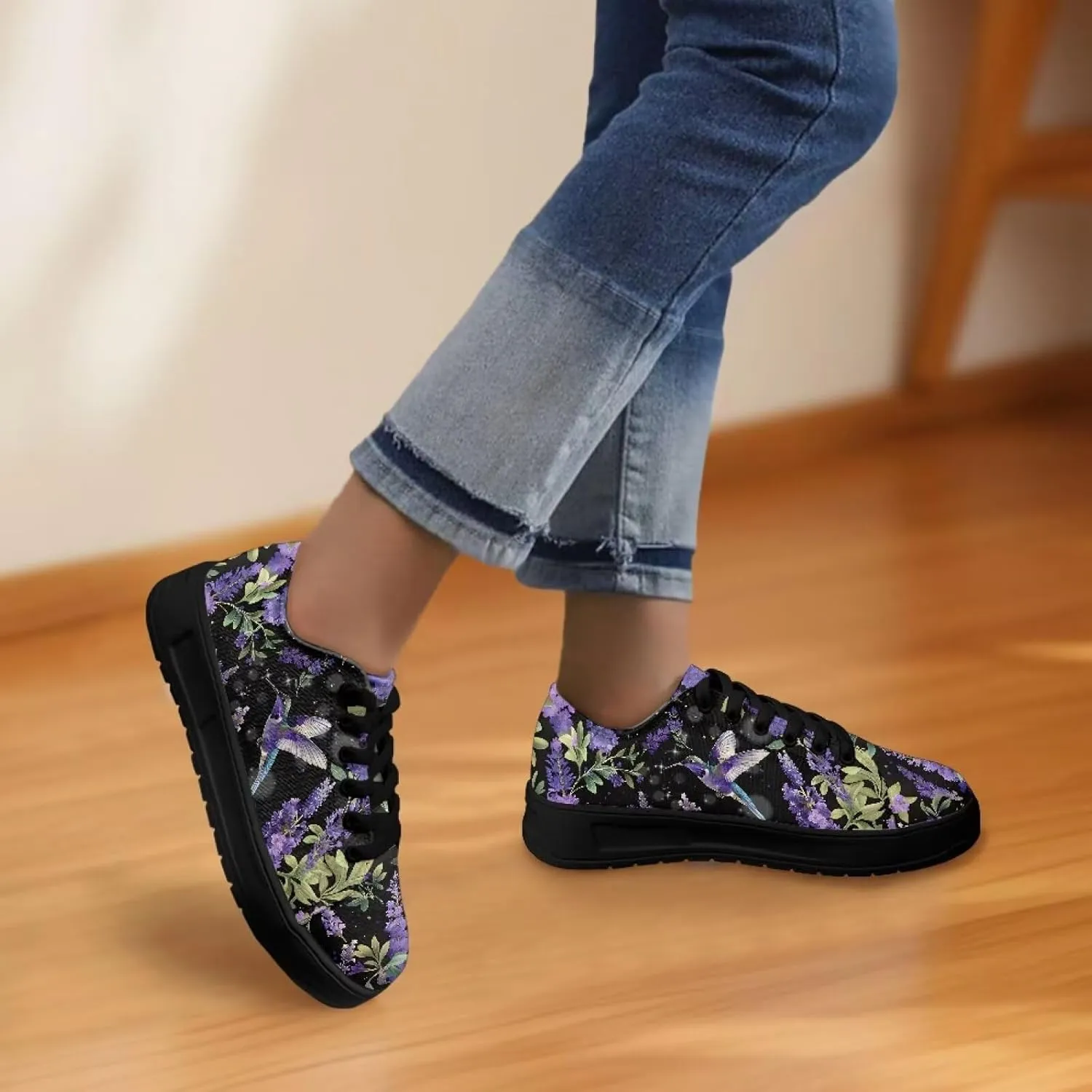 Canvas Sneakers for Women Low Top Lace Up Shoes Comfortable Canvas Tennis Shoes with Anti Skid EVA Sole Dressy Flats