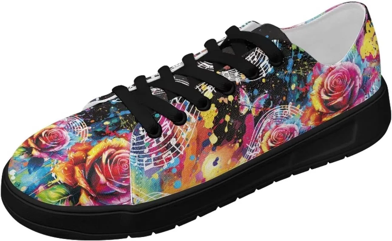 Canvas Sneakers for Women Low Top Lace Up Shoes Comfortable Canvas Tennis Shoes with Anti Skid EVA Sole Dressy Flats