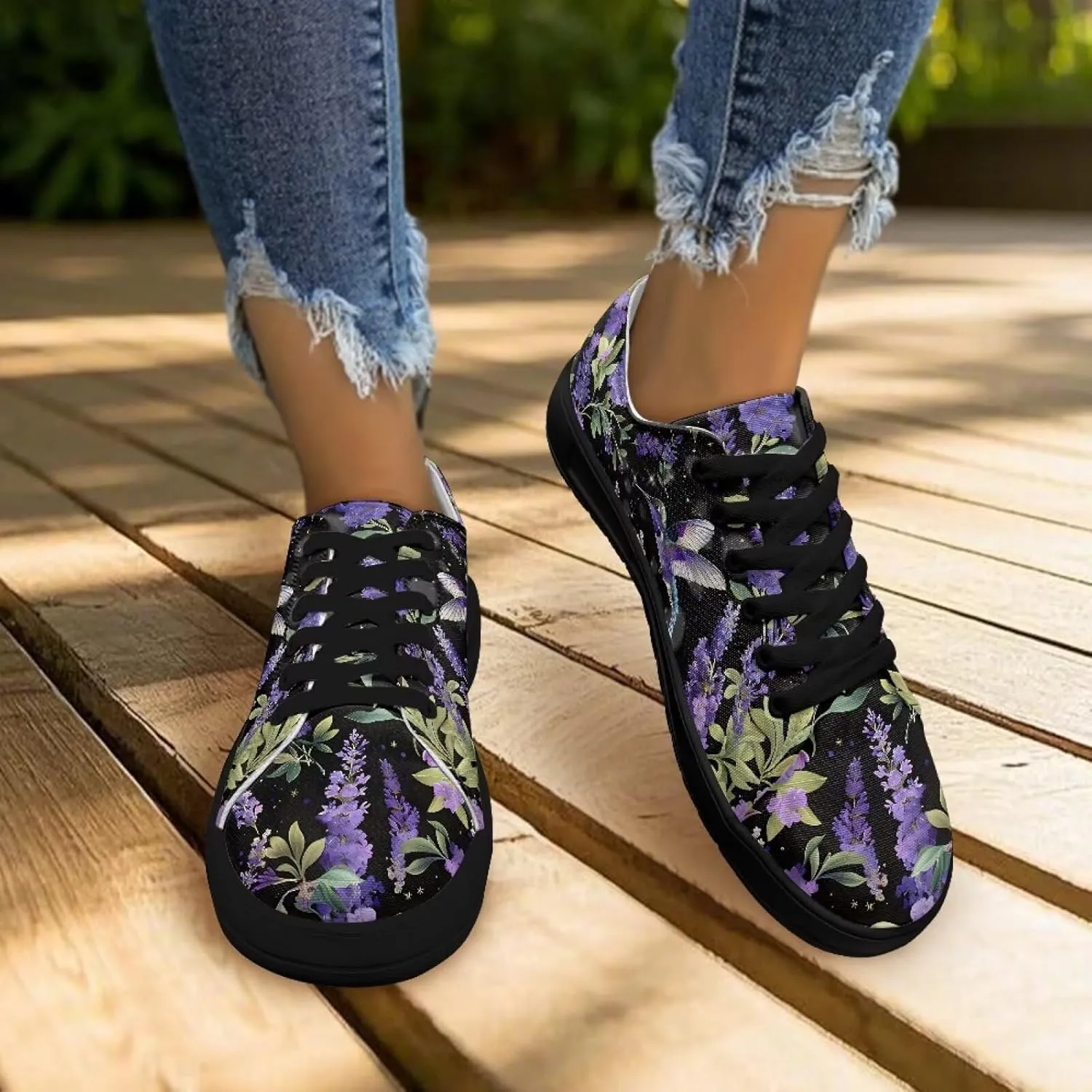 Canvas Sneakers for Women Low Top Lace Up Shoes Comfortable Canvas Tennis Shoes with Anti Skid EVA Sole Dressy Flats