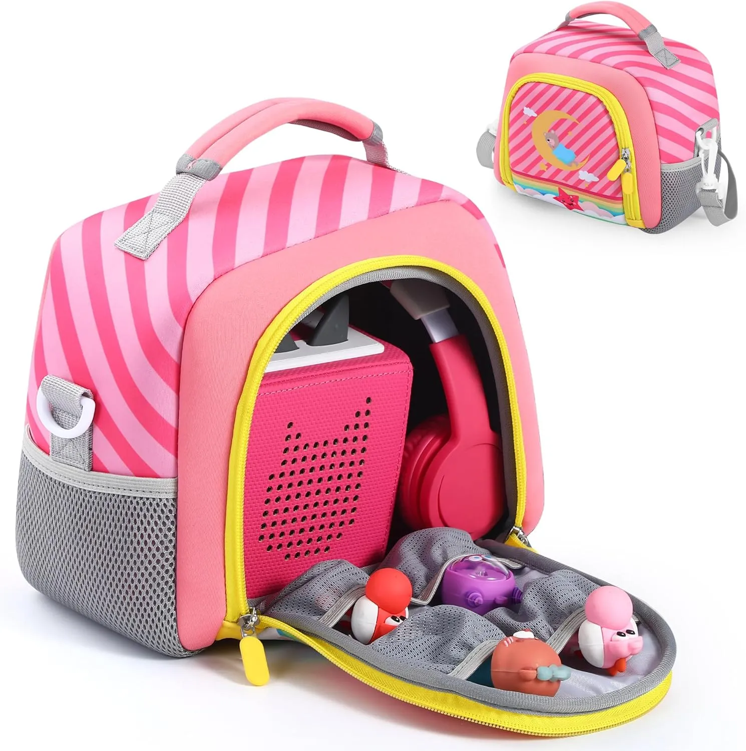 Carrying Bag Compatible with Toniebox Starter Set and Tonies Figurines, Kids Toys Storage Case with Handle and Shoulder Strap for Tonies Box, Detachable Bag for Toniebox Accessories