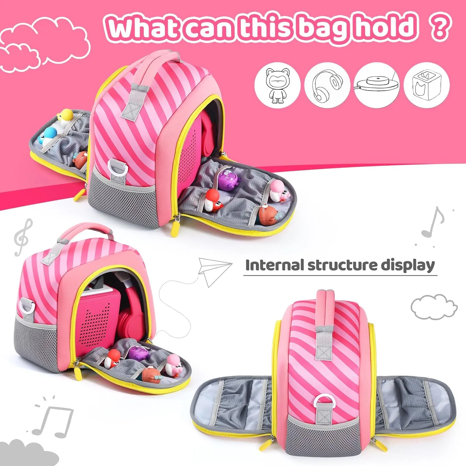 Carrying Bag Compatible with Toniebox Starter Set and Tonies Figurines, Kids Toys Storage Case with Handle and Shoulder Strap for Tonies Box, Detachable Bag for Toniebox Accessories