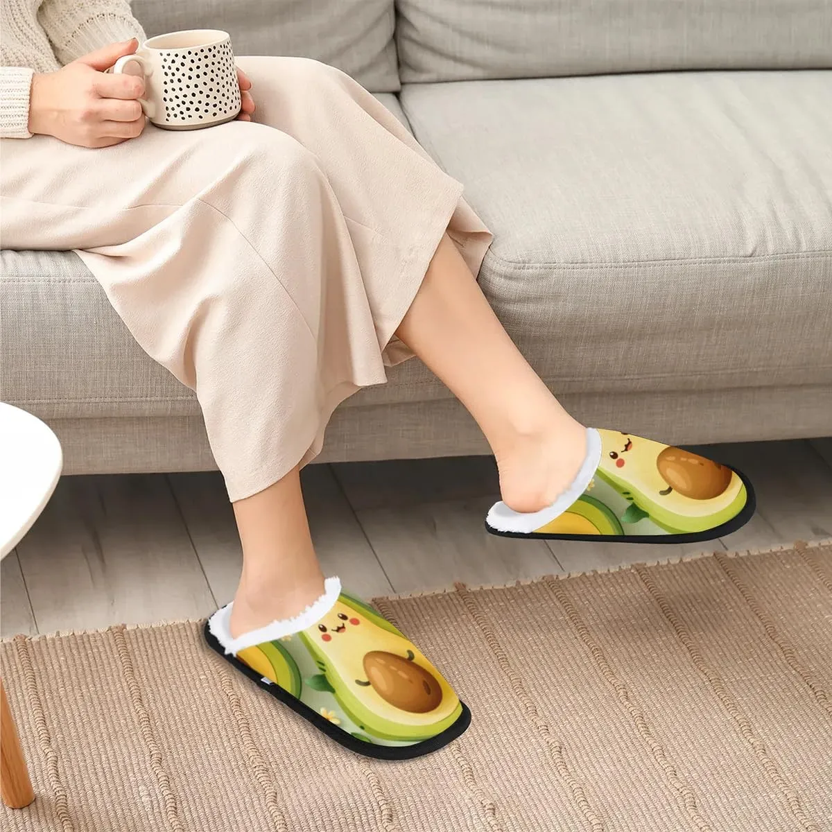 Cartoon Avocado Cute Slippers for Women Soft Non-Slip Indoor Slippers Home Slippers