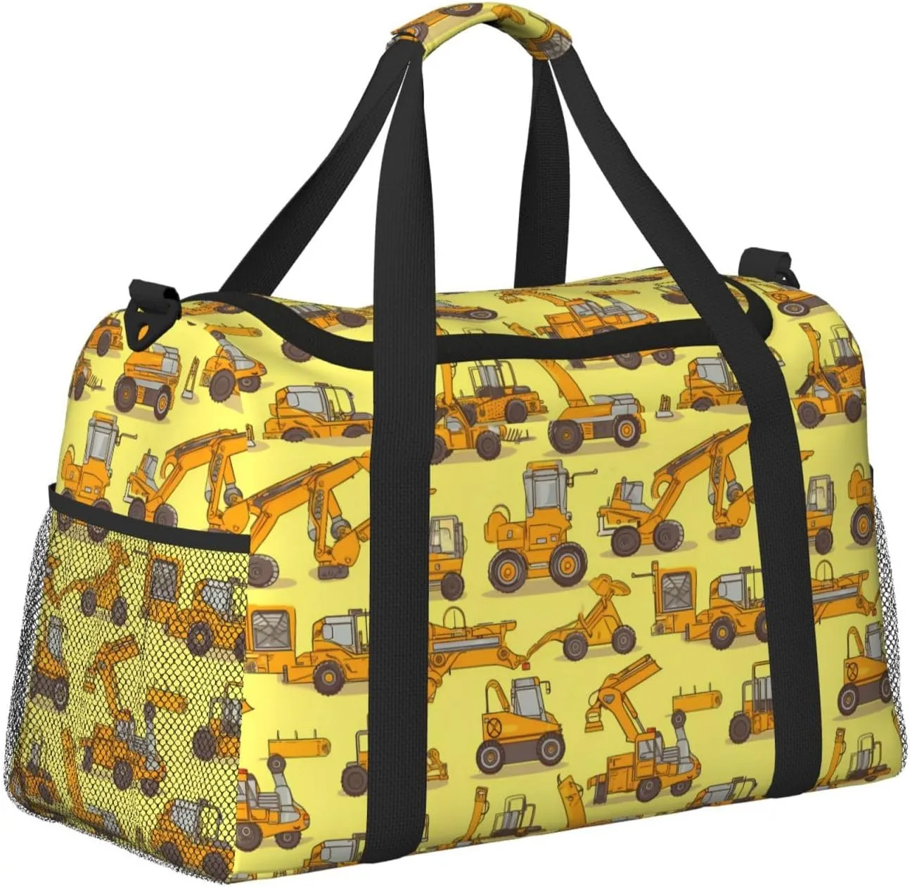 Cartoon Truck Big Capacity Sports Gym Bag Portable Travel Duffle Bag, Yellow Loader Lightweight Weekender Workout Bag for Overnight, Unisex