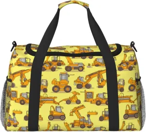 Cartoon Truck Big Capacity Sports Gym Bag Portable Travel Duffle Bag, Yellow Loader Lightweight Weekender Workout Bag for Overnight, Unisex