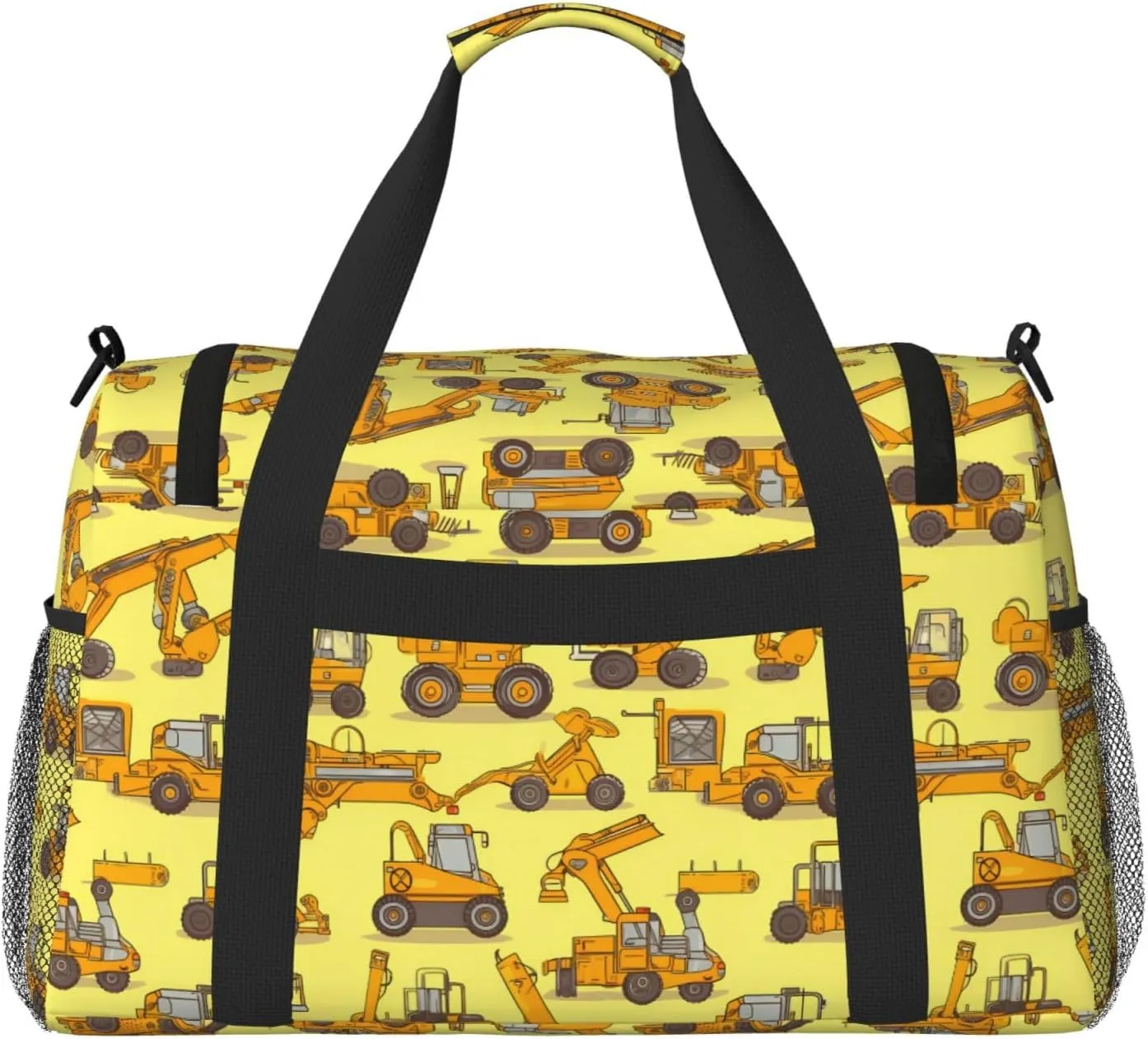 Cartoon Truck Big Capacity Sports Gym Bag Portable Travel Duffle Bag, Yellow Loader Lightweight Weekender Workout Bag for Overnight, Unisex