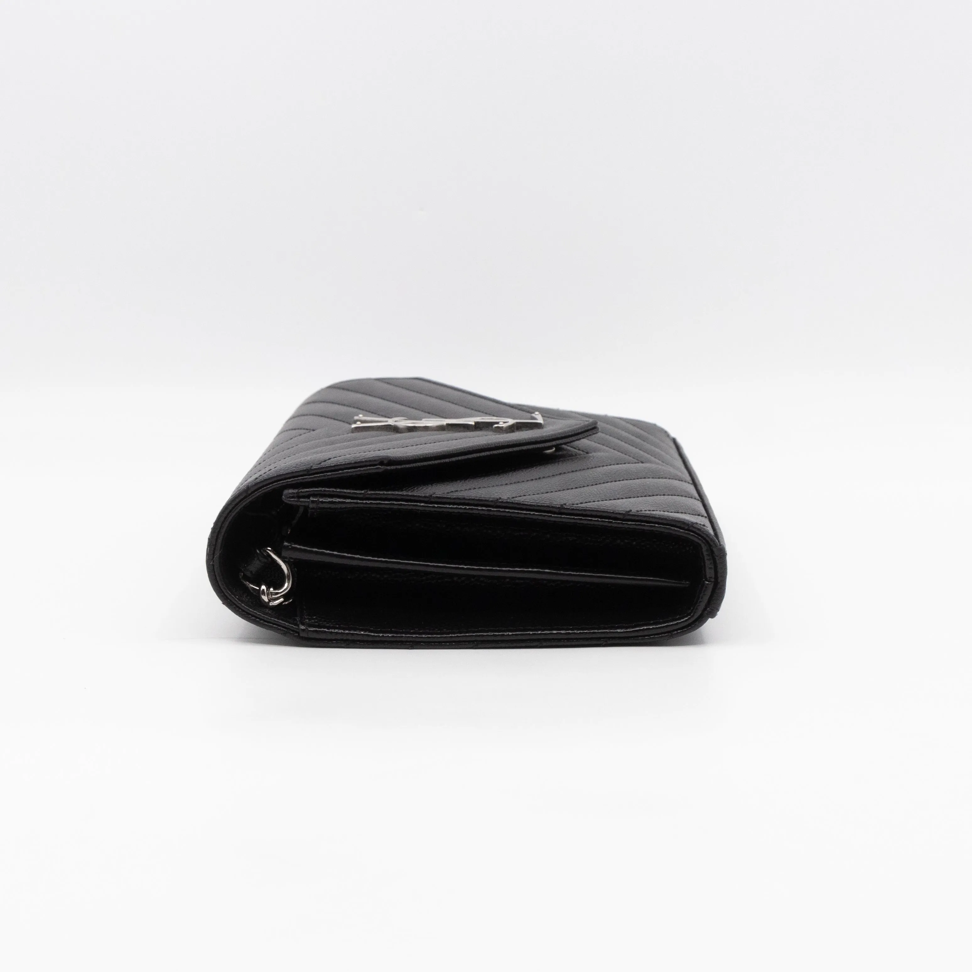 Cassandre Chain Wallet On Chain Black Grained Leather Silver