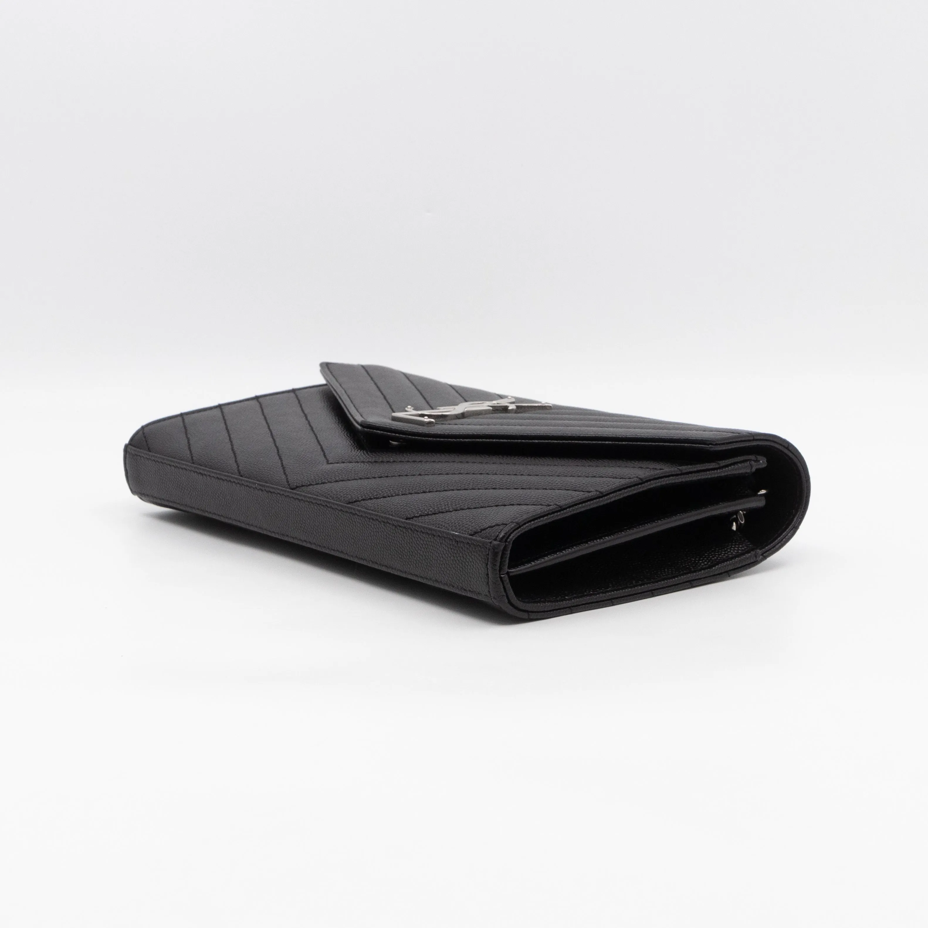 Cassandre Chain Wallet On Chain Black Grained Leather Silver