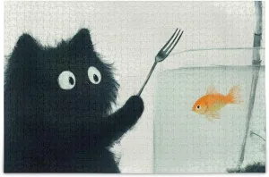 Cat Fish Funny Jigsaw Puzzle for Adults 1000 Pieces, Impossible Challenging Hard Difficult Puzzles for Adults Jigsaw Puzzles for Party Entertainment Family Games